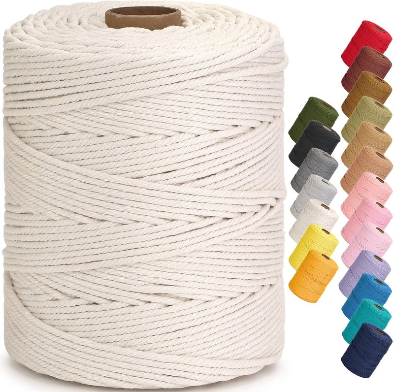 Aelfon Macrame Cord 4mm x 328yards, Soft Colored Macrame Rope, Natural Cotton Cord for Plant Hangers, Wall Hanger, Decorative Projects - Image 1